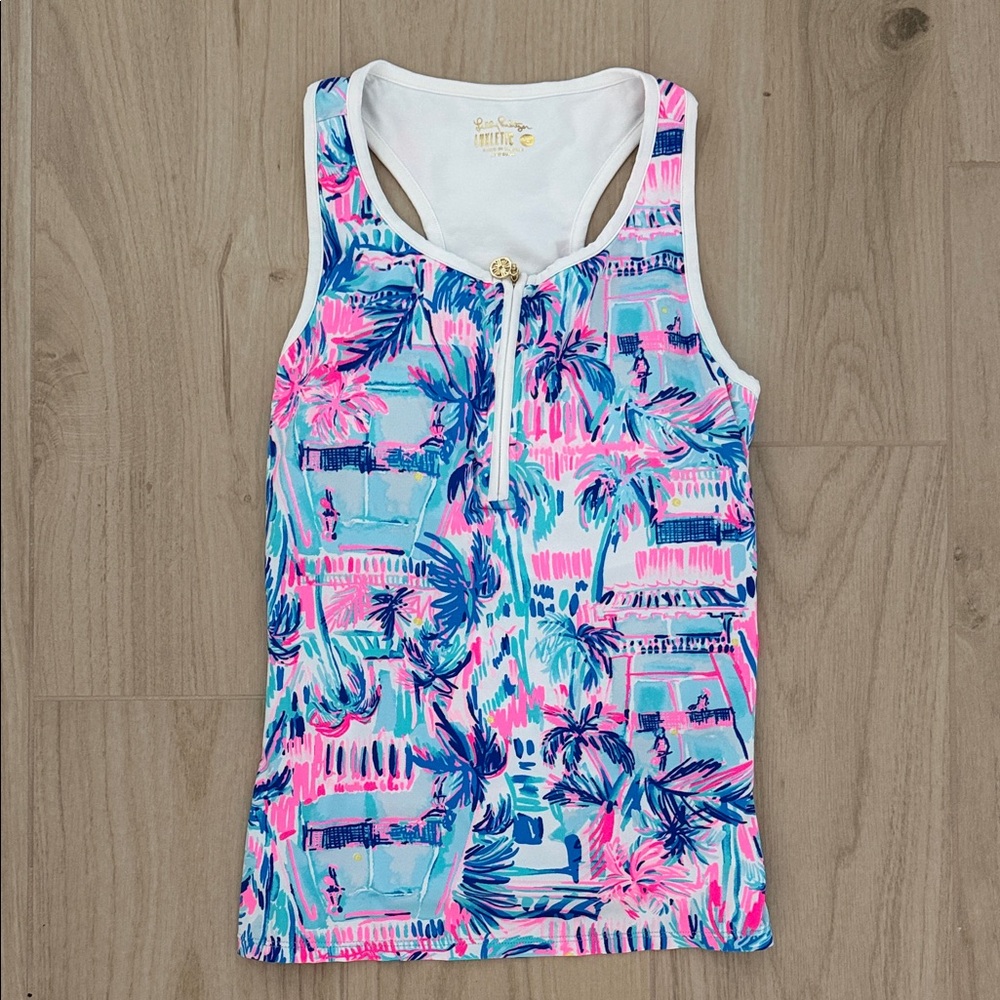 Lilly Pulitzer Pink Blue Tropical Palm Print Tank Top